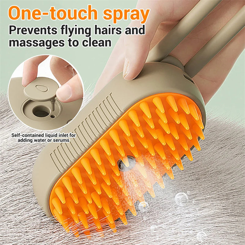 3-in-1 Electric Steam Pet Brush – Grooming, Hair Removal & Massage