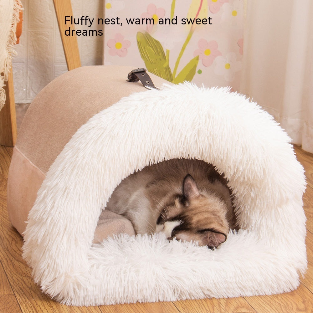 Portable Warm Pet Nest – Cozy Fluffy Bed for Dogs & Cats