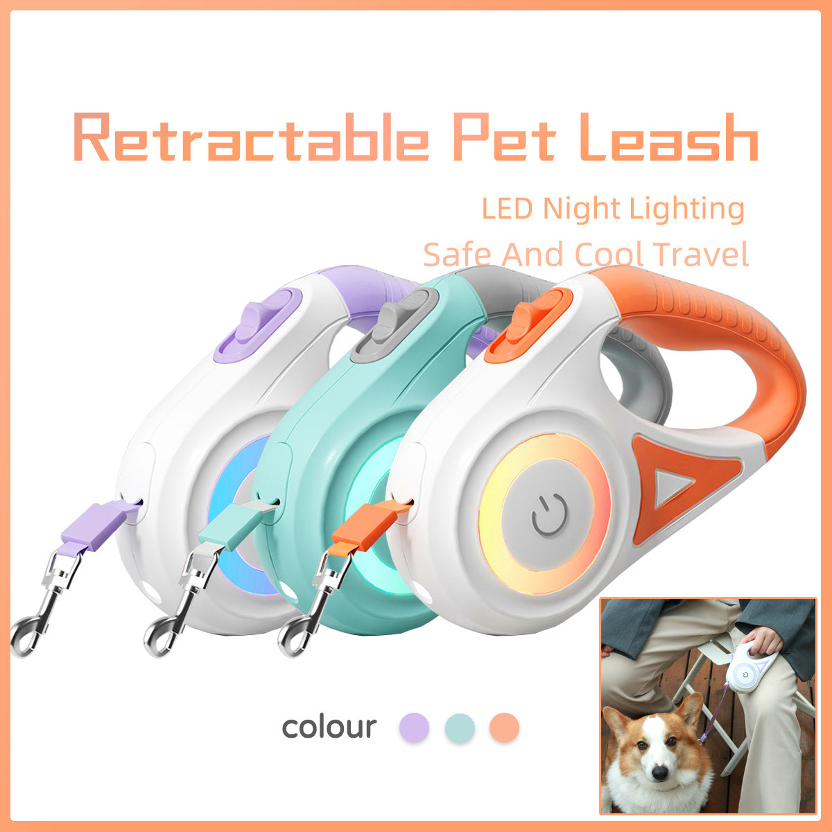 LED Retractable Dog Leash – 2-in-1 Collar & Spotlight for Safe Walks