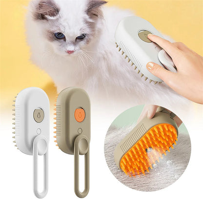 3-in-1 Electric Steam Pet Brush – Grooming, Hair Removal & Massage