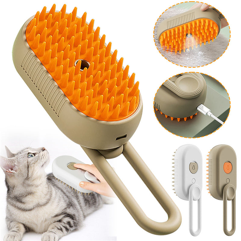 3-in-1 Electric Steam Pet Brush – Grooming, Hair Removal & Massage