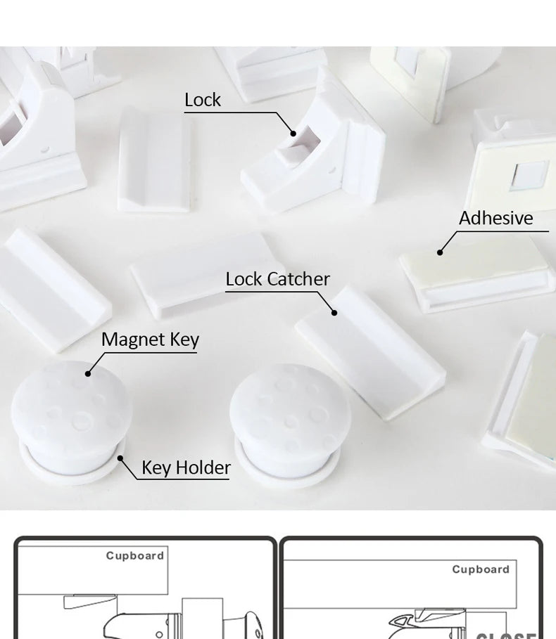 Safety Locks (Invisible): Magnetic Cabinet and Drawer Latches, Childproofing.