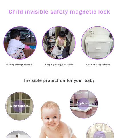 Safety Locks (Invisible): Magnetic Cabinet and Drawer Latches, Childproofing.