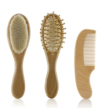 Wooden Baby Brush and Wool Comb Set: Natural Care for Your Baby