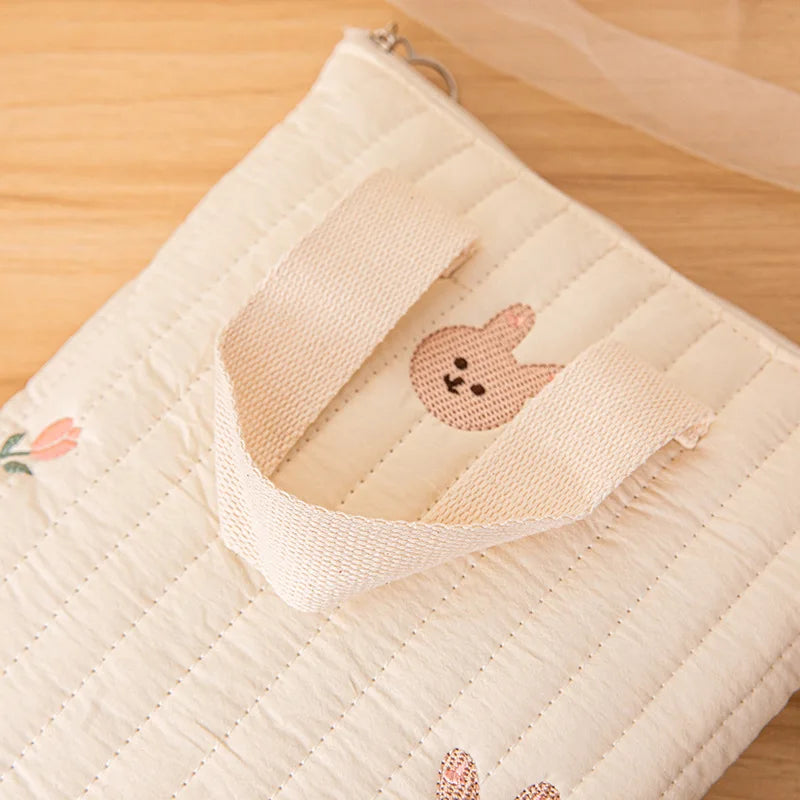 Cotton Diaper Bag: Bear Embroidered