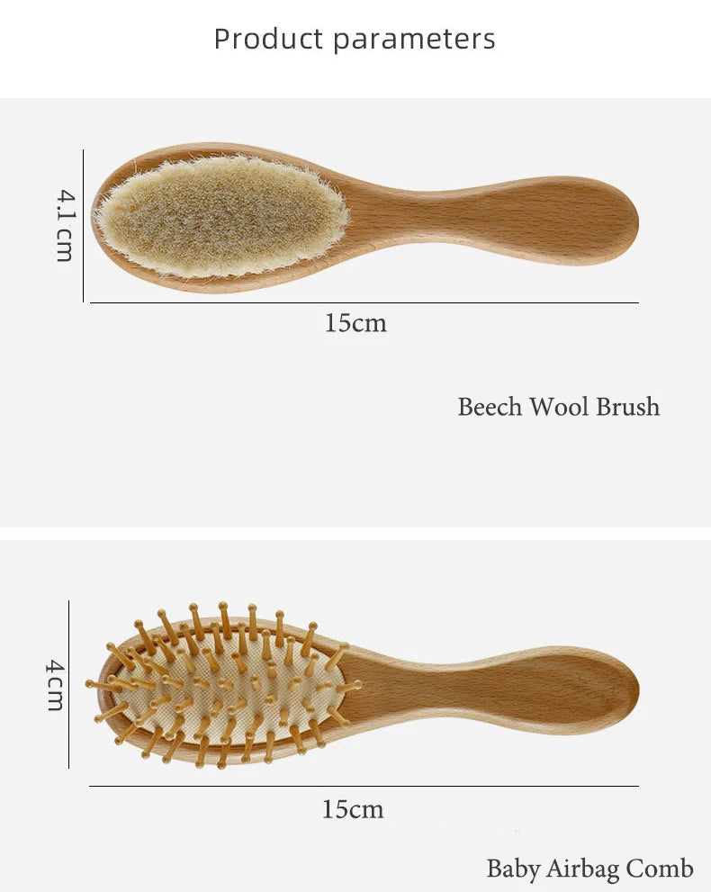 Wooden Baby Brush and Wool Comb Set: Natural Care for Your Baby