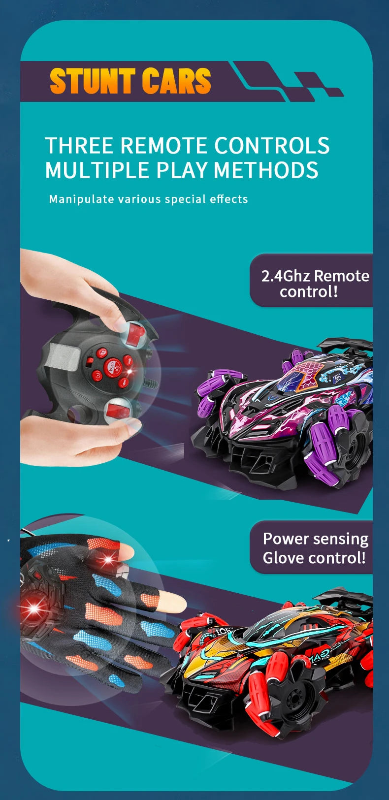 Gesture Control car - Control with hand movements - Dual Remote Control Drift RC Car with LED Lights and Music