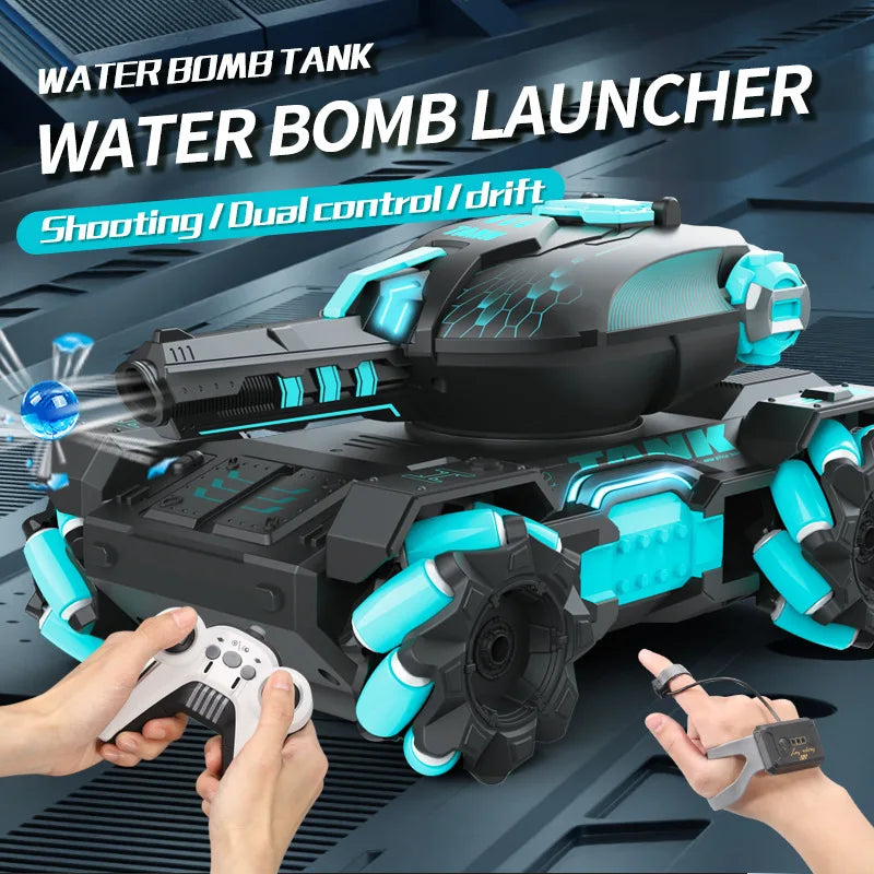 RC Tank Water Bullets Bomb - Dive into Fun Interactive Battles with 2.4G 4WD Remote Control and Induction Hand Movement.