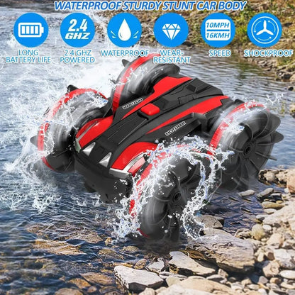 Unleash Thrilling Stunts with the 2.4G Amphibious Stunt Remote Control Vehicle. Designed for Land and Water.