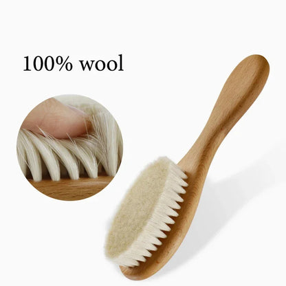 Wooden Baby Brush and Wool Comb Set: Natural Care for Your Baby