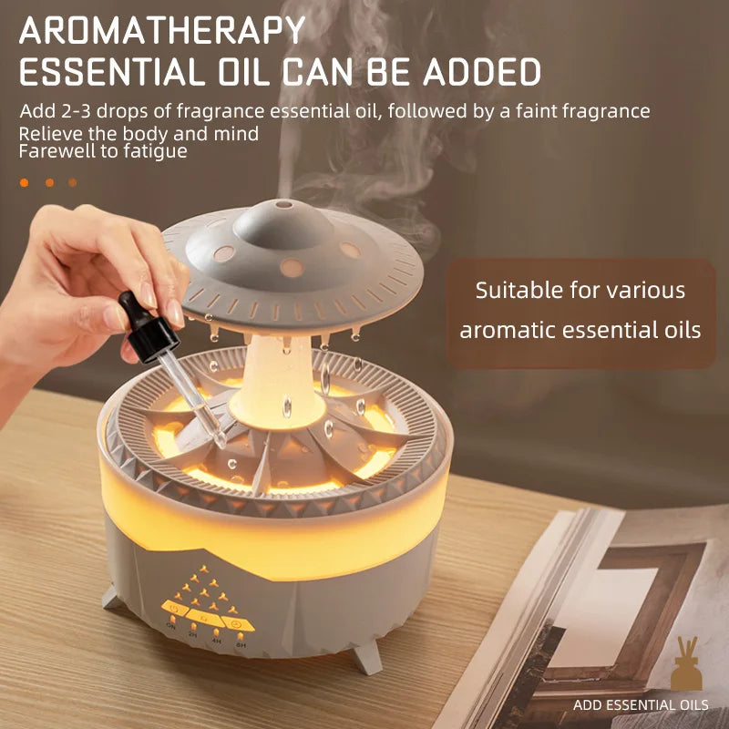 Rain Cloud Humidifier - Essential Oil Diffusers- 350ml Capacity, 7 Colors Night Lights, and Remote Control