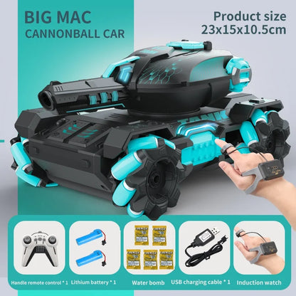 RC Tank Water Bullets Bomb - Dive into Fun Interactive Battles with 2.4G 4WD Remote Control and Induction Hand Movement.