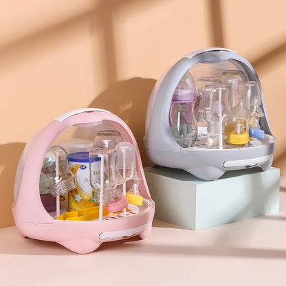 Baby Bottle Holder Storage Box with Anti-Dust Cover -Drying Rack