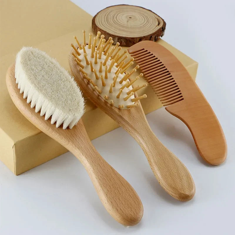 Wooden Baby Brush and Wool Comb Set: Natural Care for Your Baby