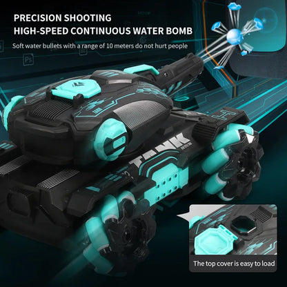 RC Tank Water Bullets Bomb - Dive into Fun Interactive Battles with 2.4G 4WD Remote Control and Induction Hand Movement.